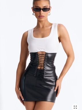 Fashion Nova No Apologies Faux
Leather Lace Up Tank Top White/Black NWT XS